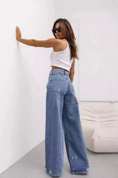 Wide-Leg Denim Pants
